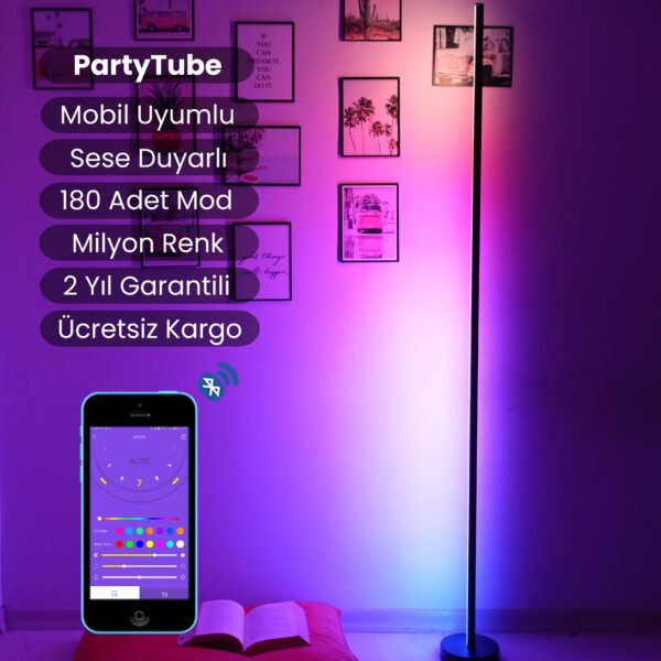 ARGB Sese Duyarlı 150cm Dekoratif Mobil Kontrol Led Lambader PartyTube (Sabit Renkler + Milyon Renk - Hareketli Led + 48 Ses Modu)